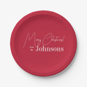 Christmas Modern Family Red Merry Christmas Party Paper Plate
