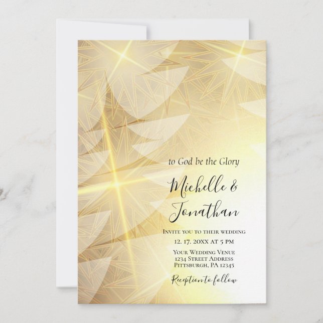 Christmas Modern Gold Tree Stars Christian Wedding Invitation (Front)