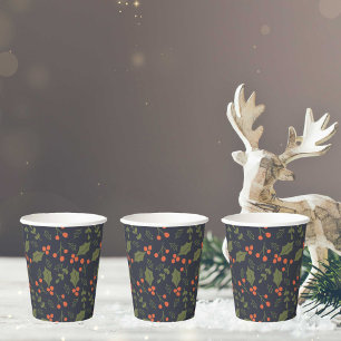 Christmas Modern Holiday Foliage Holly Greenery   Paper Cups