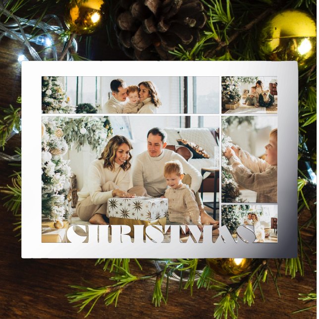 Christmas Modern Letters Five Photos Family Silver (Creator Uploaded)