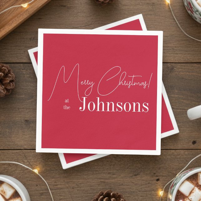 Christmas Modern Merry Christmas Family Name Red Napkin (Creator Uploaded)