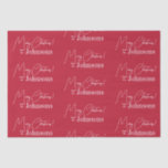 Christmas Modern Merry Christmas Family Red Tissue Paper<br><div class="desc">This is a modern, Merry Christmas design. It is in festive red and white and has the message, "Merry Christmas! from the Johnsons". Ideal for your Christmas gift wrapping this festive season. To personalise, simply add your name in the personalise this text box. Here you can also change the rest...</div>