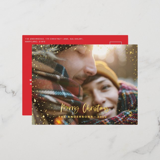 Christmas modern minimal photo star  foil holiday  (Front/Back)