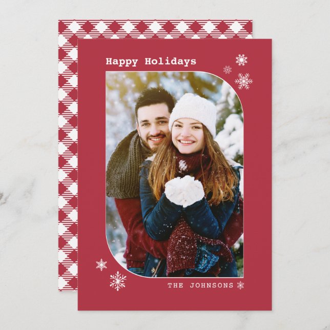 Christmas Modern Minimalist Burgundy Photo Card (Front/Back)