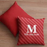Christmas Modern Monogram Cute Red Striped Festive Cushion<br><div class="desc">This design features Christmas holiday red monogram name,  cute winter modern whimsical pattern,  Christmas holiday home décor,  festive modern simple minimalist,  colourful Christmas holiday Xmas,  a Christmas holiday striped stripes pillow,  with red festive fun whimsical,  elegant modern design style,  Christmas classic traditional style,  fun simple holiday cushion</div>