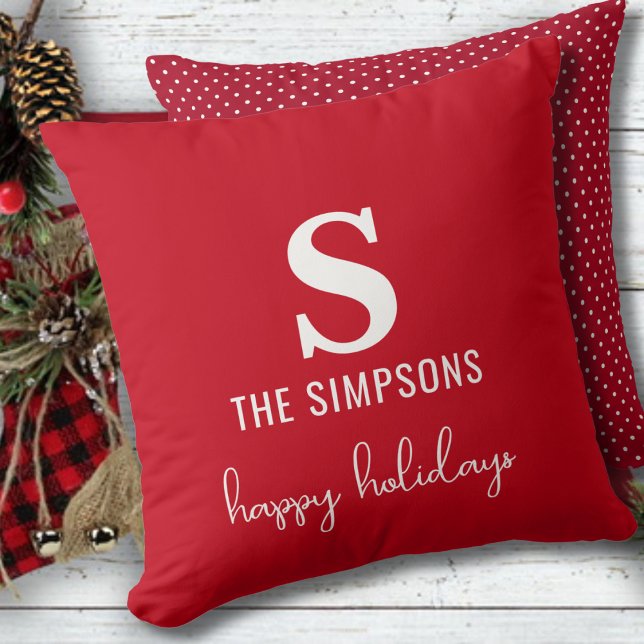 Christmas Modern Monogram Polka Dots Festive Cushion (Creator Uploaded)