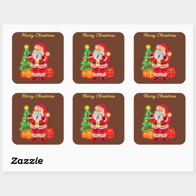 Christmas Modern Neon Holiday Collection Square Sticker (Sheet)