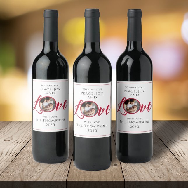 Christmas Modern Photo Calligraphy Simple Cute  Wine Label (Creator Uploaded)