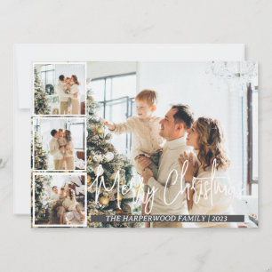  Christmas Modern Script Family Photo Collage Holiday Card