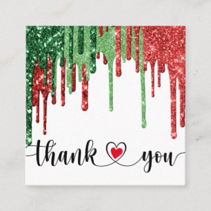 christmas modern script pink heart thank you square business card