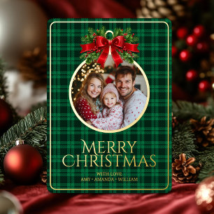 Christmas Modern Tartan Green Plaids Family Photo