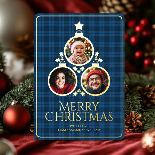 Christmas Modern Tartan Plaids Family Blue Photo