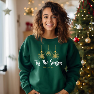 Christmas Modern 'Tis The Season Green Gold, White Sweatshirt