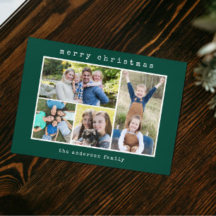 Christmas Modern Typewriter  4 Photo Collage Holiday Card