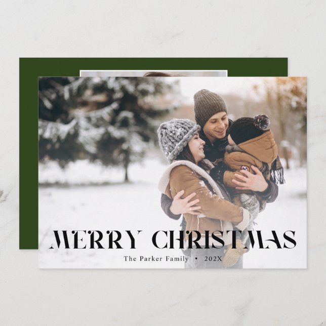Christmas Modern typography black overlay photo Holiday Card (Front/Back)