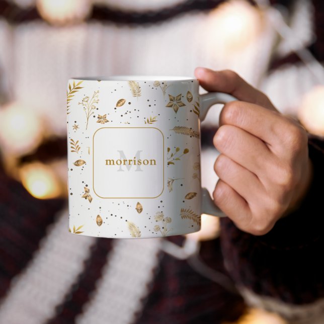 Christmas Modern Winter Holiday Gold Arch Monogram Coffee Mug (Creator Uploaded)