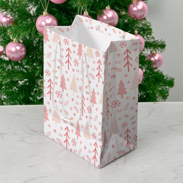 Christmas Modern Winter Pattern Medium Gift Bag (Modern Pink Christmas Winter Pattern Gift Bag by MINTIC DESIGN STUDIO)