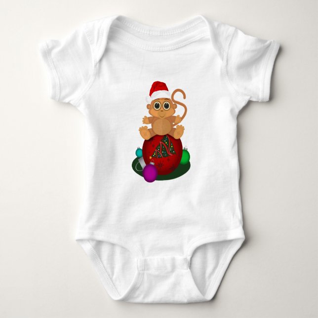 Christmas Monkey  Baby Bodysuit (Front)