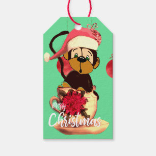 Christmas Monkey Cute Green Red Name Gift Tags