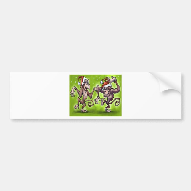 Christmas Monkey Elves Bumper Sticker (Front)