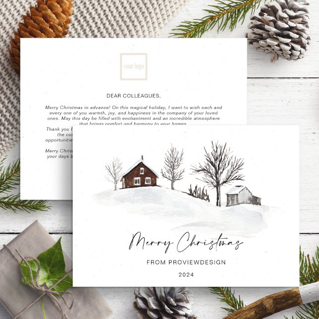 Christmas Monochrome Winter Landscape Business Holiday Card (Creator Uploaded)