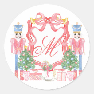 Christmas Monogram Crest Classic Round Sticker