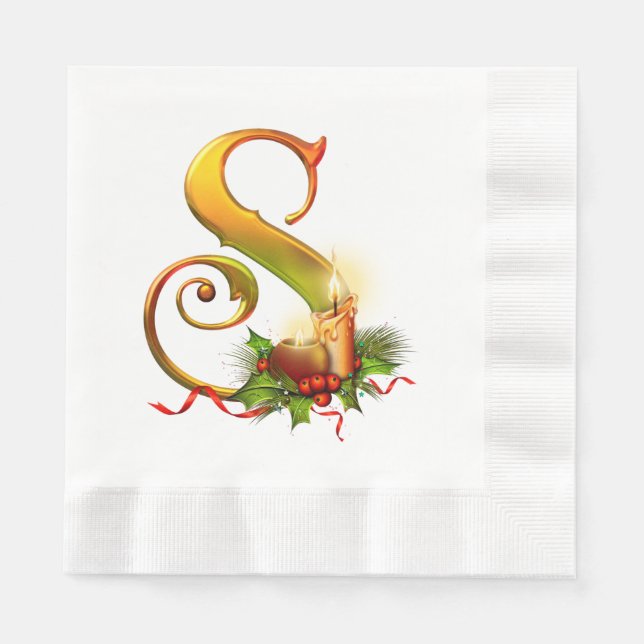 Christmas Monogram Initial S Paper Napkin (Front)