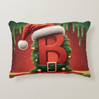 Christmas Monogram Letter B With Santa Hat 🎄 Decorative Cushion