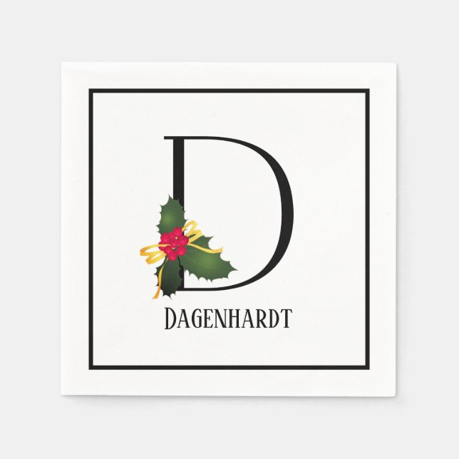 Christmas Monogram Letter D Personalised Paper Napkin (Front)