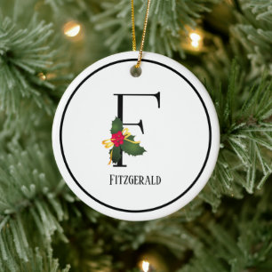 Christmas Monogram Letter F Personalized Ceramic Tree Decoration