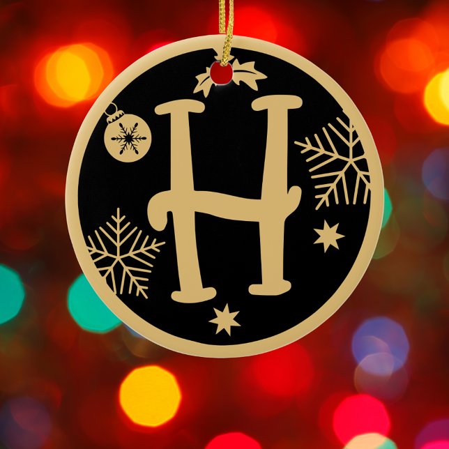 Christmas Monogram Letter H Gold Black Ceramic Tree Decoration (Creator Uploaded)