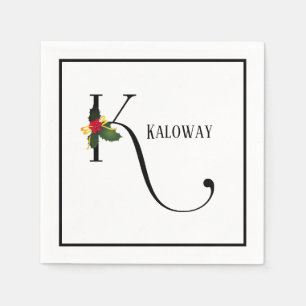 Christmas Monogram Letter K Personalized Paper Napkin