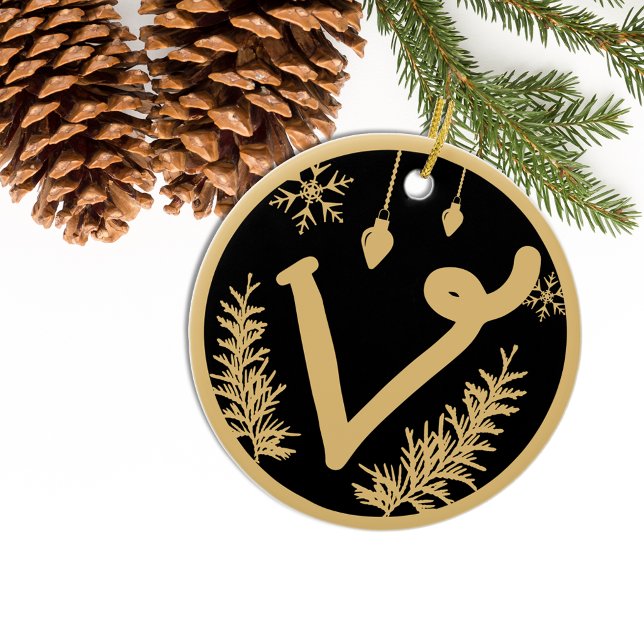 Christmas Monogram Letter V Gold Black Ceramic Tree Decoration (Creator Uploaded)