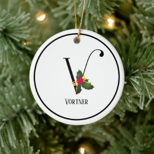 Christmas Monogram Letter V Personalized Ceramic Tree Decoration