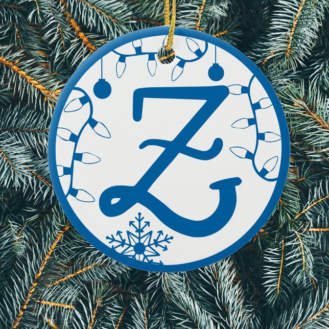 Christmas Monogram Letter Z Blue White Ceramic Tree Decoration (Creator Uploaded)