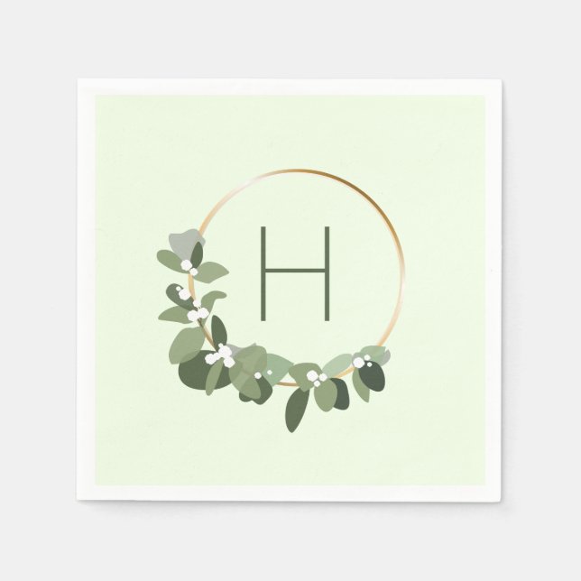 Christmas Monogram Modern Wreath Dinner party Napkin (Front)