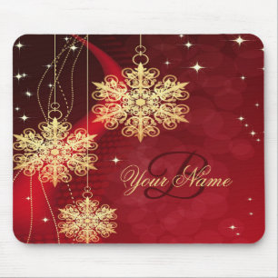 Christmas Monogram Name Red Golden Snowflakes Gift Mouse Pad