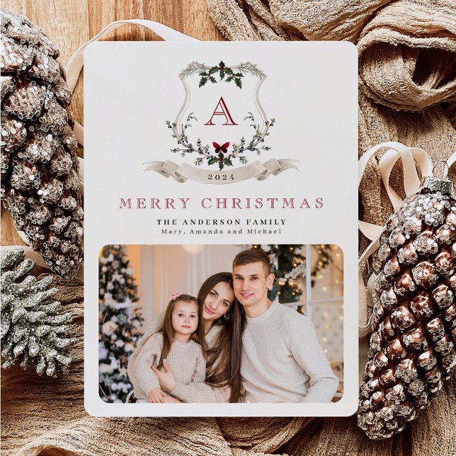 Christmas Monogram One Photo Holiday Card (Creator Uploaded)