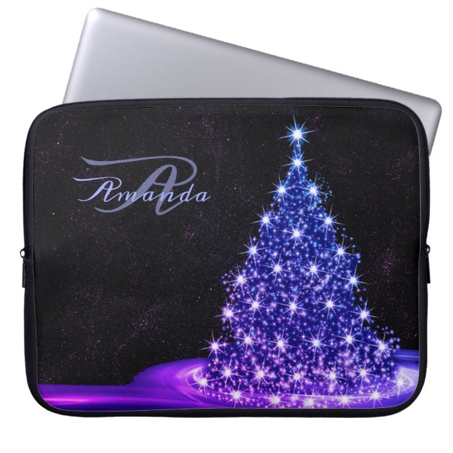 Christmas Monogram Pink Blue Winter Black Rustic Laptop Sleeve (Front)