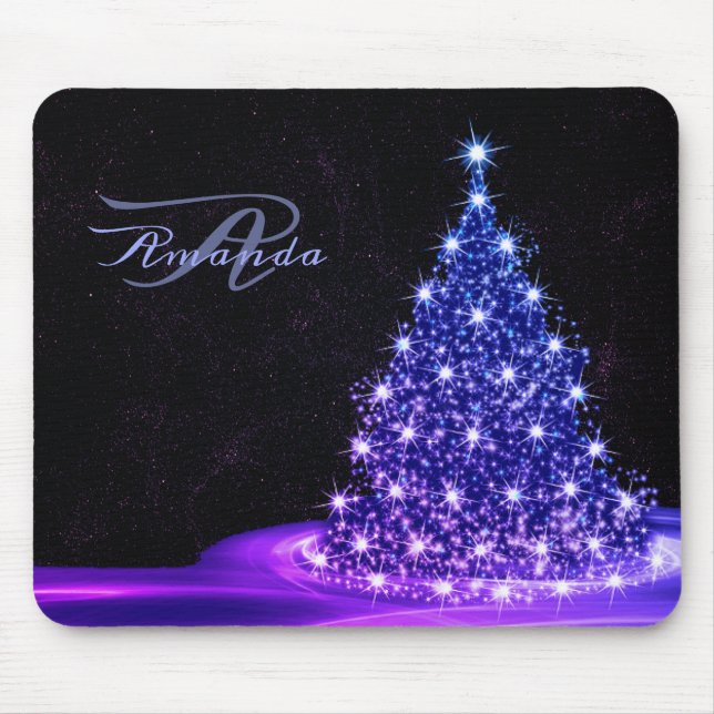 Christmas Monogram Pink Blue Winter Black Rustic Mouse Pad (Front)