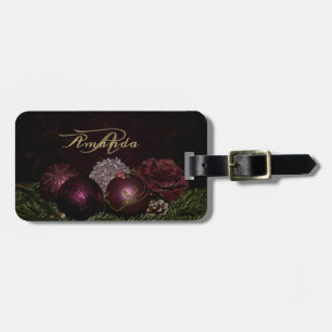 Christmas Monogram Pink Ornament Green Black Luggage Tag