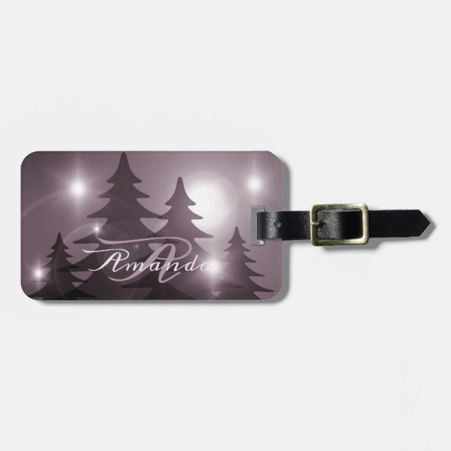 Christmas Monogram Pink Trees Holiday Winter Luggage Tag (Front Horizontal)