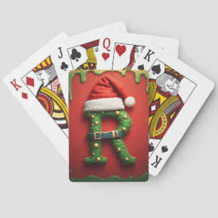 Christmas Monogram R with Santa Hat – Holiday Gift Playing Cards