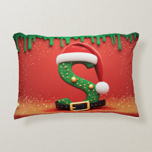 Christmas Monogram S Ornament Holiday Gift  Decorative Cushion