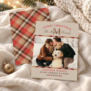 Christmas Monogram Tartan Plaid Photo Holiday Card