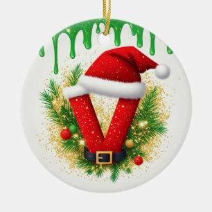 Christmas Monogram V For Holiday Names Ceramic Tree Decoration