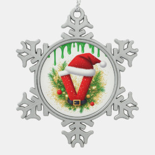 Christmas Monogram V For Holiday Names Snowflake Pewter Christmas Ornament
