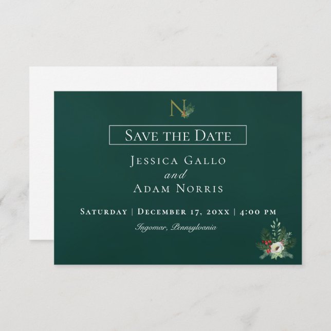 Christmas Monogram Wedding Save The Date (Front/Back)