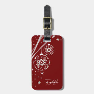 Christmas Monogram White Ornaments Red Elegant Luggage Tag