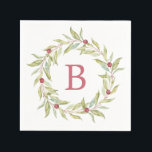 Christmas Monogram Winter Greenery Leaves Berries Napkin<br><div class="desc">Monogrammed winter greenery leaves berries wreath Christmas paper napkin. Simply customise the Christmas paper napkin with your monogram initial. Red and green Christmas theme. If you need any help please contact us through our store.</div>